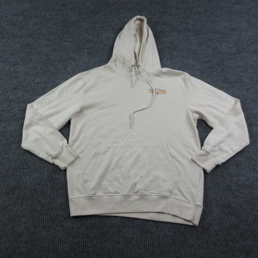 Volcom Hoodie Mens XL Beige Pullover Hooded Pockets Graphic Print Fleece